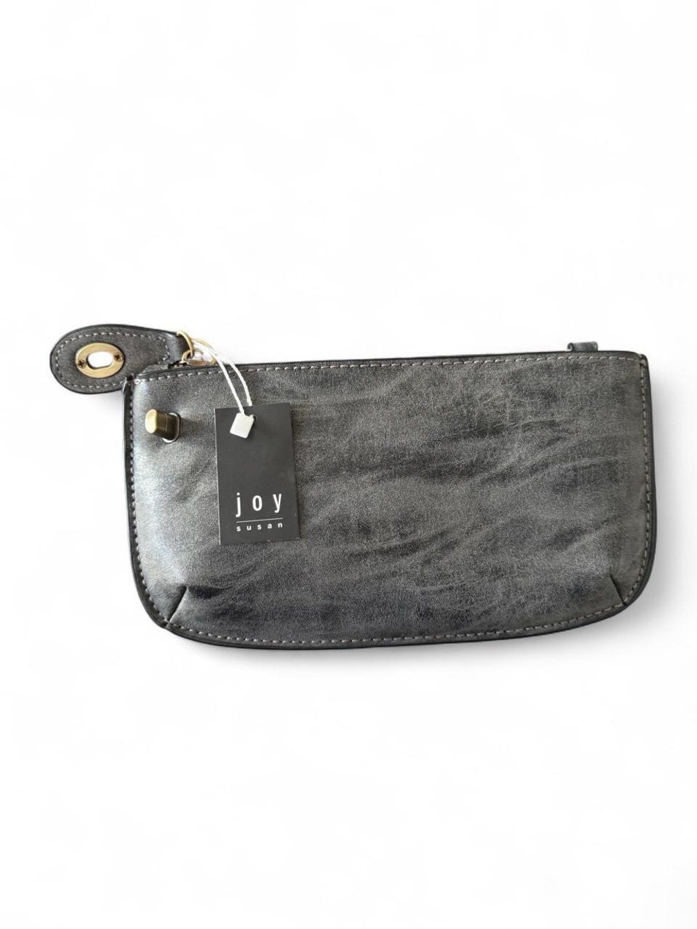 Joy Susan Metallic Charcoal Gray Wristlet Clutch with body strap